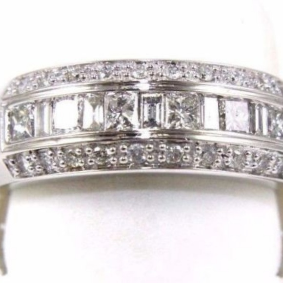 Princess Diamond Ring Band w/Accents 14k WG .90Ct